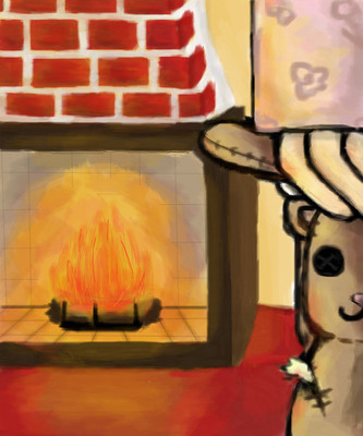 A girl,her teddy bear and a fireplace by lololol